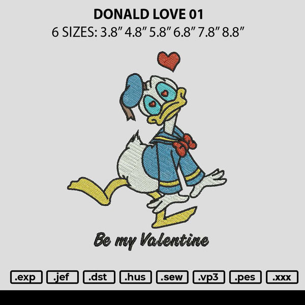 Donald Love 01 Embroidery File 6 sizes