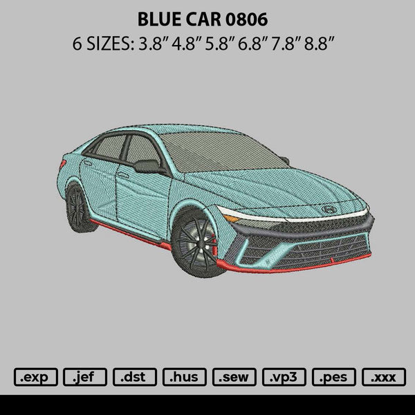 Blue Car 0806 Embroidery File 6 sizes