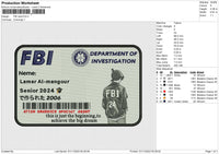 FBI card Embroidery File 6 size