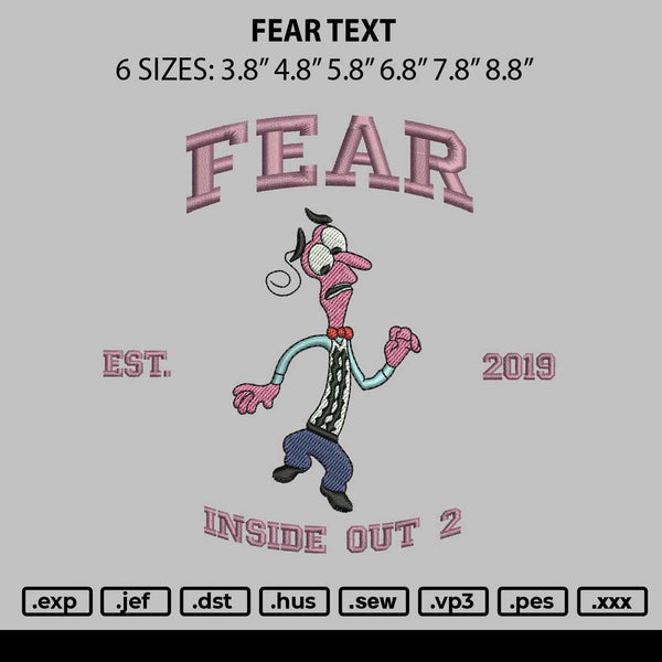 Fear text Embroidery File 6 size