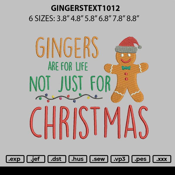 Gingerstext1012 Embroidery File 6 sizes
