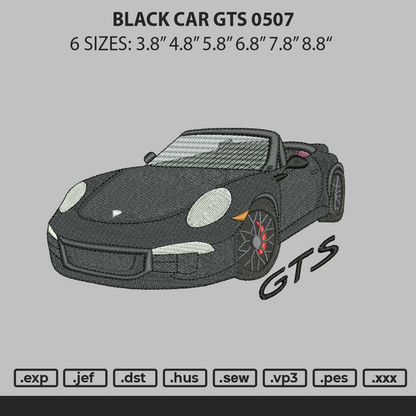 Black Car Gts 0507 Embroidery File 6 sizes