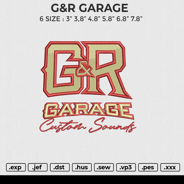 G&R GARAGE Embroidery File 6 size