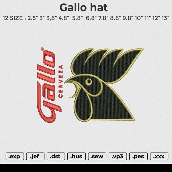 Gallo HAT Embroidery File 6 size
