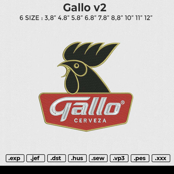 Gallo v2 Embroidery File 6 size