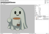 Ghost Tea Embroidery File 6 sizes