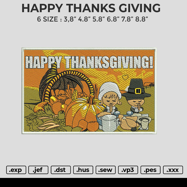HAPPY THANKS GIVING Embroidery File 6 size