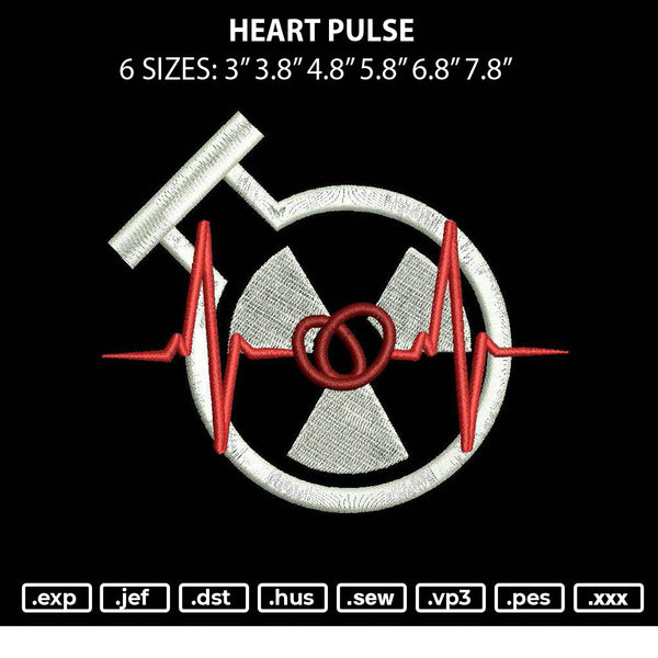 Heart Pulse Embroidery File 6 sizes