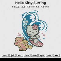 Hello Kitty Surfing Embroidery File 6 size