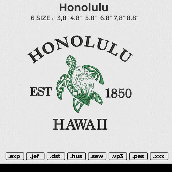 Honolulu Embroidery File 6 size