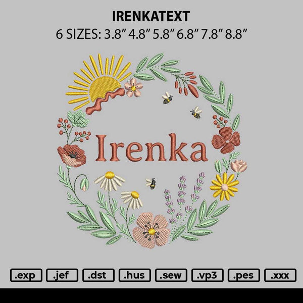 Irenkatext Embroidery File 6 sizes