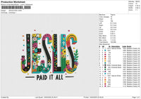 JESUS PAID Embroidery File 6 size
