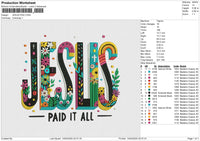 JESUS PAID Embroidery File 6 size