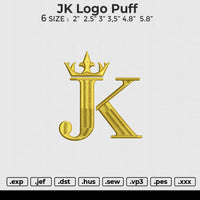 JK logo puff Embroidery File 6 size