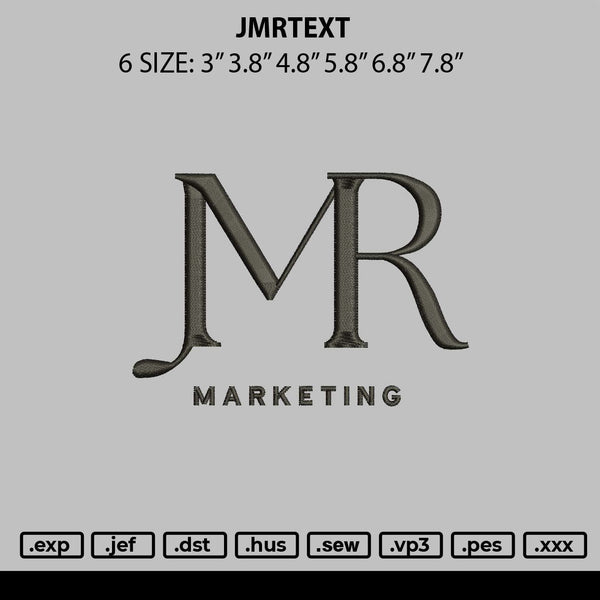 Jmrtext Embroidery File 6 Sizes