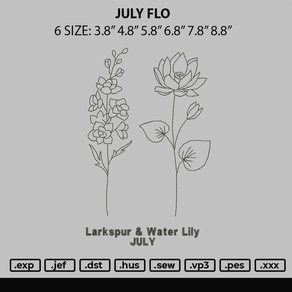 July Flo Embroidery File 6 sizes