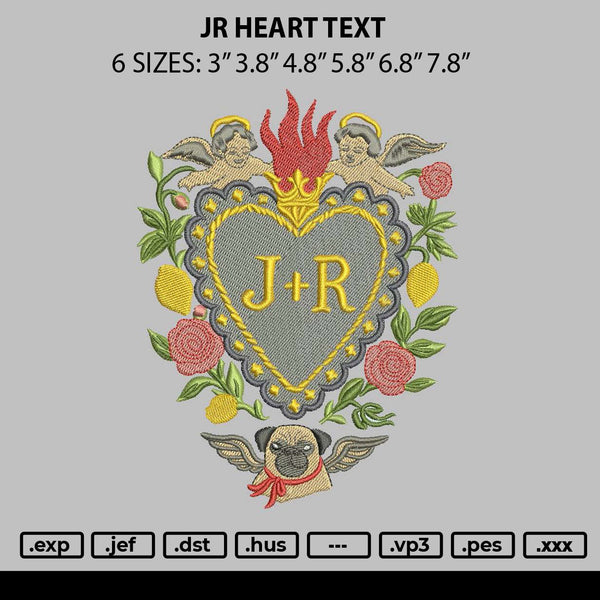 Jr Heart Text Embroidery File 6 sizes