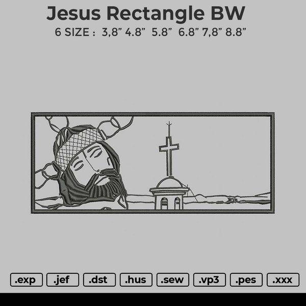 Jesus Rectangle BW Embroidery File 7 size