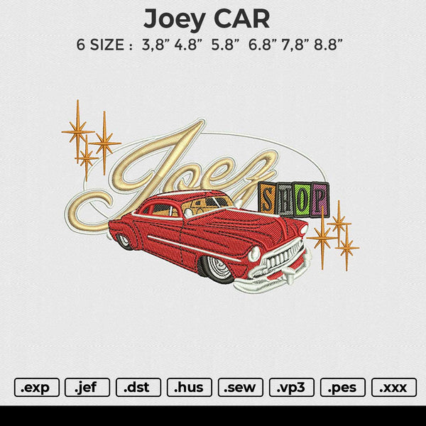 Joey CAR Embroidery File 6 size