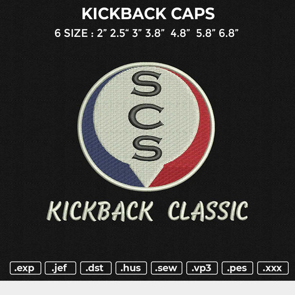 KICKBACK caps Embroidery File 6 size