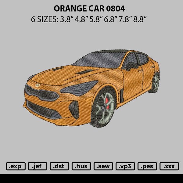 Orange Car 0804 Embroidery File 6 sizes