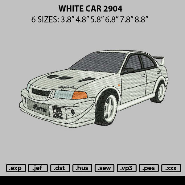 White Car 2904 Embroidery File 6 sizes