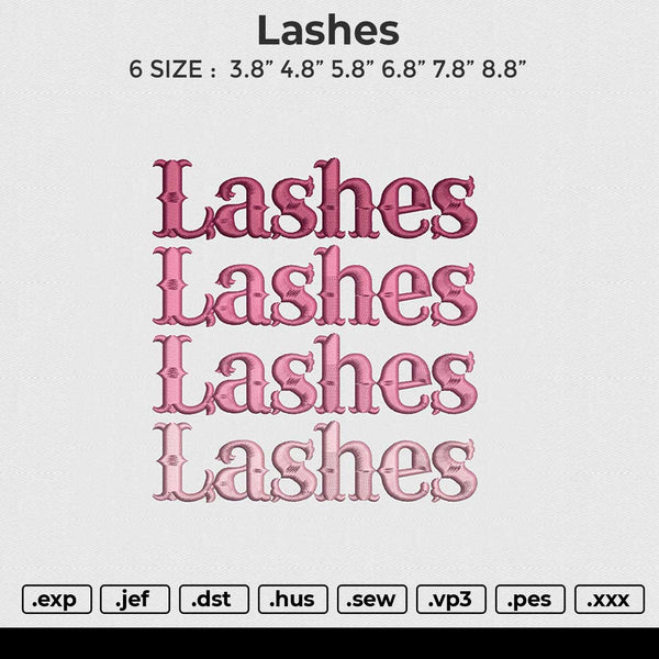 Lashes Embroidery File 6 size