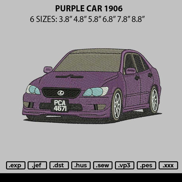 Purple Car 1906 Embroidery File 6 sizes