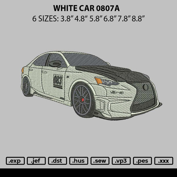 White Car 0807a Embroidery File 6 sizes