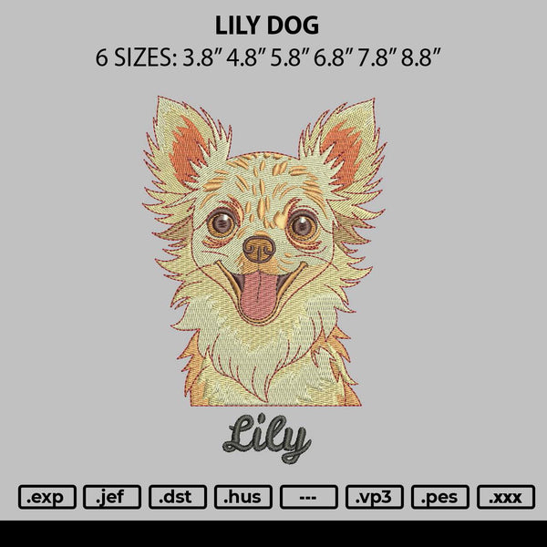 Lily Dog Embroidery File 6 sizes