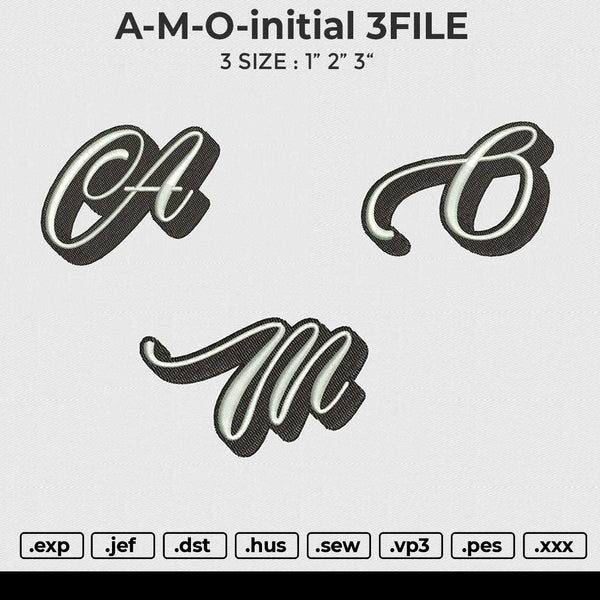 A-M-O-initial 3 FILE Embroidery File 6 size