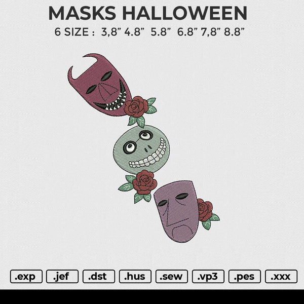 MASKS HALLOWEEN Embroidery File 6 size