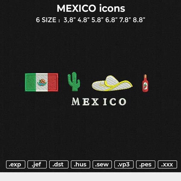 MEXICO icons Embroidery File 6 sizes