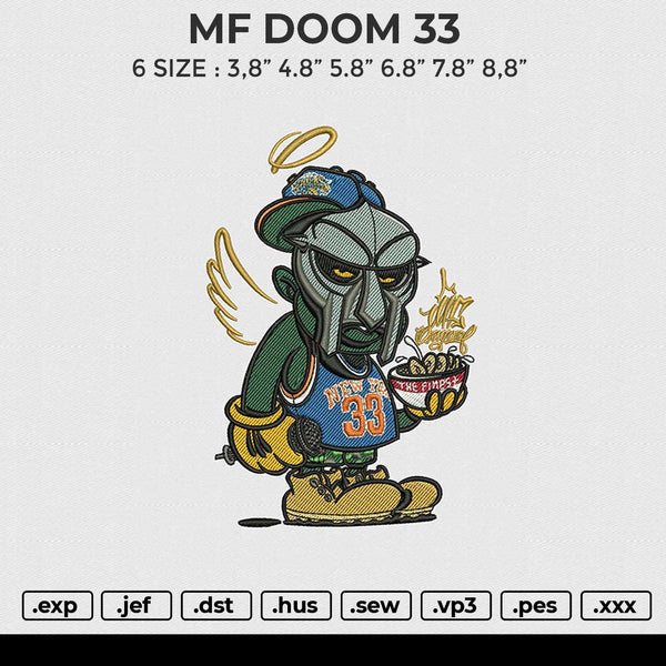 MF DOOM 33 Embroidery File&nbsp;6 size