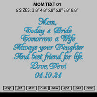 Mom Text 01 Embroidery File 6 sizes