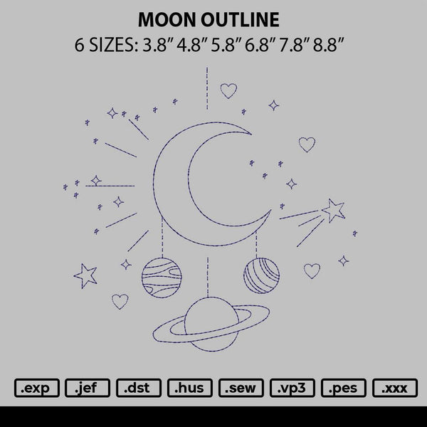 Moon Outline Embroidery File 6 sizes