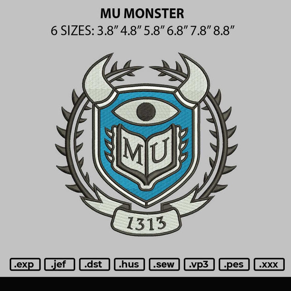 Mu Monster Embroidery FIle 6 sizes