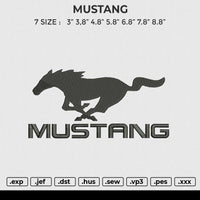 MUSTANG Embroidery File 6 size