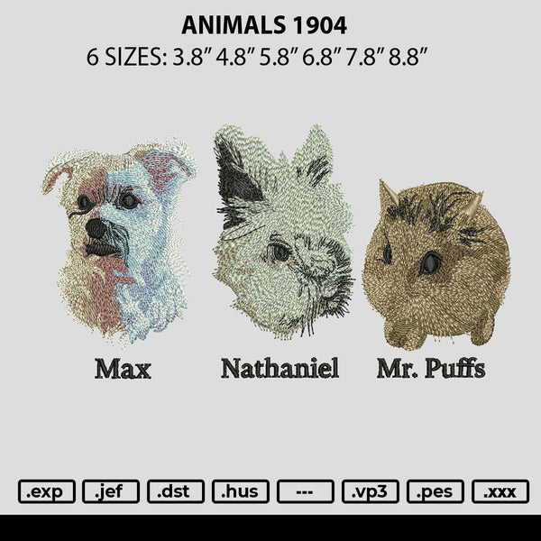 Animals 1904 Embroidery File 6 sizes