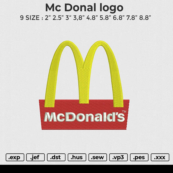 Mc Donal logo Embroidery File 9 size