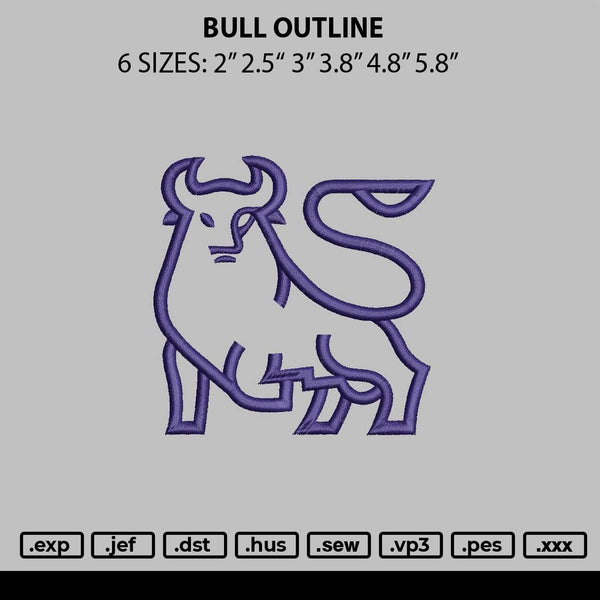 Bull Outline Embroidery File 6 sizes