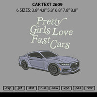 Car Text 2609 Embroidery File 6 sizes