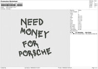 NEED MONEY Embroidery File 6 size