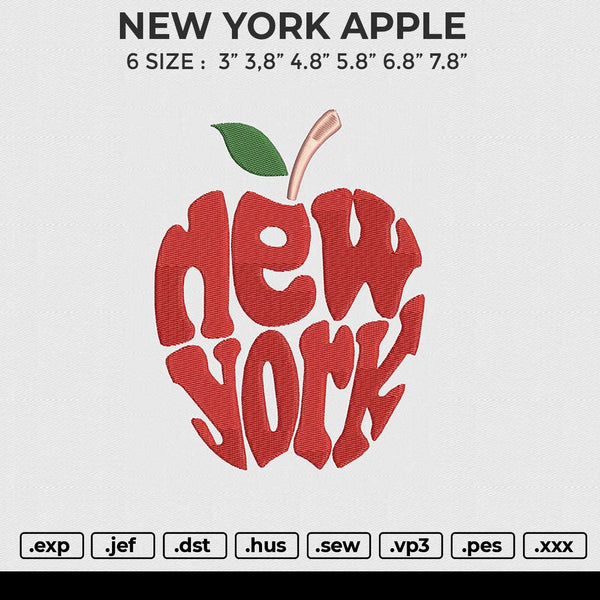 NEW YORK APPLE Embroidery File 6 size