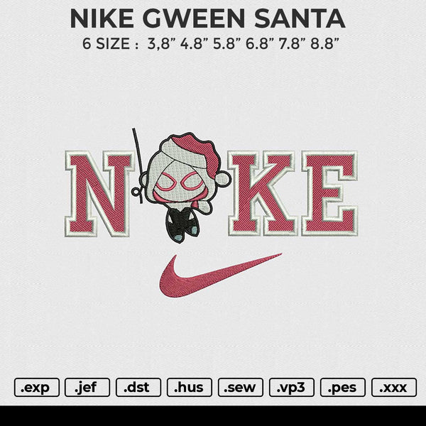 NIKE GWEEN SANTA Embroidery File 6 size