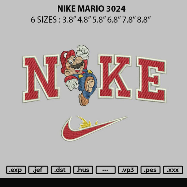 Nike Mario 3024 Embroidery File 6 sizes