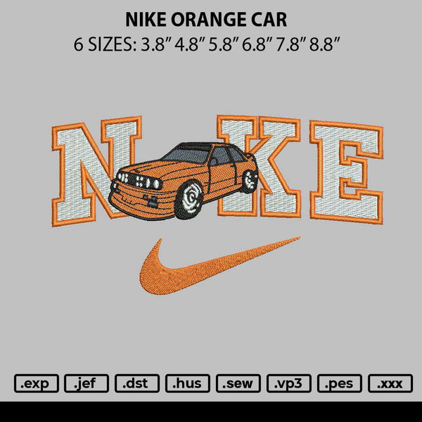 Nike Orange Car Embroidery File 6 sizes