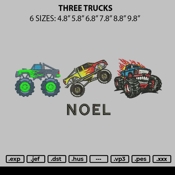 Three Trucks Embroidery File 6 sizes