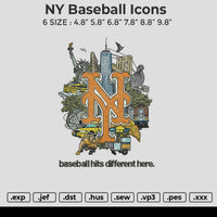 NY baseball icons Embroidery File 6 size