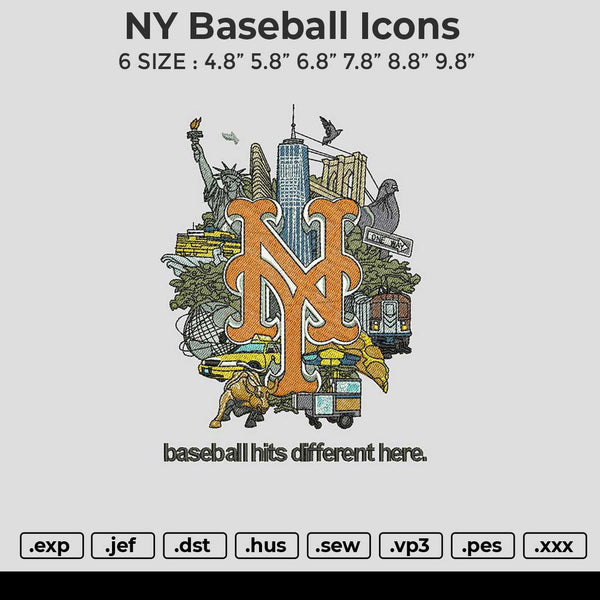 NY baseball icons Embroidery File 6 size